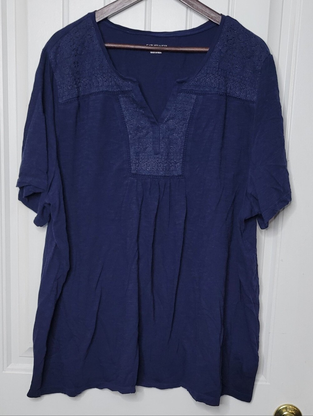 Catherines Navy Split-Neck Embroidered Tunic